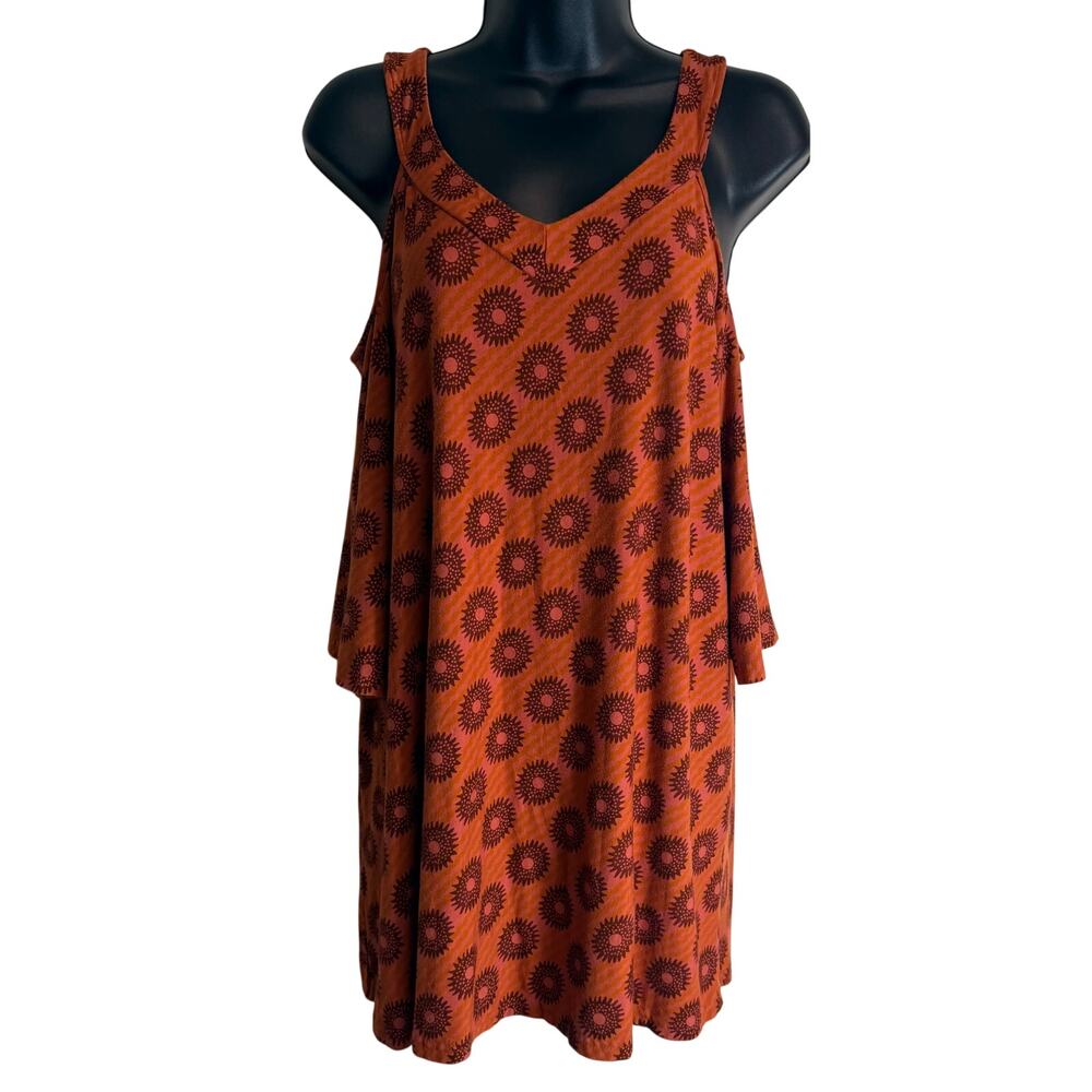 Kamohoalii Womens Cold Shoulder Top Size XL Orange Hawaiian Print Rayon Stretch